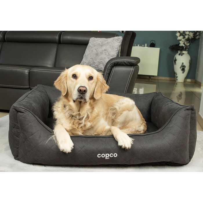 CopcoPet Hugo: ортопедичне ліжко для собак великих порід, велюрова обробка, коричневе, 100 x 80 см. Знімний чохол, неслизьке, легко миється. Для середніх та великих собак, захист суглобів, стабільна форма.