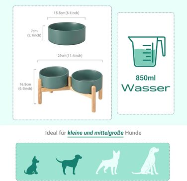 Миска для собак SpunkyJunky з кераміки, піднята годівниця, 850 мл, зелена