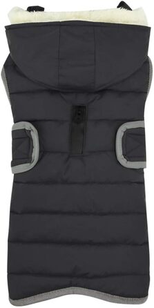 Теплий зимовий одяг для собак - куртка з капюшоном, в клітинку, темно-сіра, розмір M (45-55 см)