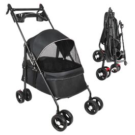 Візок для собак Homewell 2в1: візок-будка, сумка-переноска, з підстаканниками, чорний, 50x70x99 см