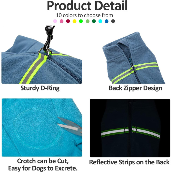 Теплий собачий светр з флісу та світловідбиваючою жилеткою (XXL, Haze Blue)