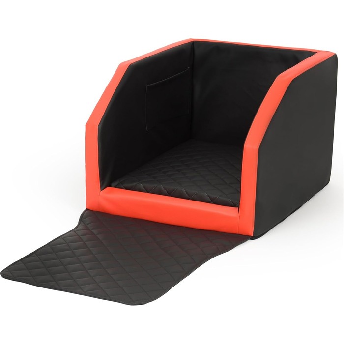 Автоматичне ліжко для собак у машину Velinda, з ременями безпеки, 55x70 см (чорний/білий, чорний/червоний)