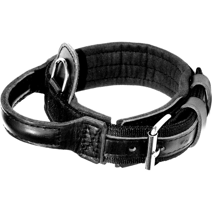 Нашийник для собаки Dingo Gear Drago, амортизуючий, з ручкою, ручна робота, чорний, 48-56 см
