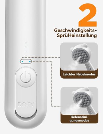 Щітка для котів FEELNEEDY з парою, електрична щітка для котів з кнопкою випуску води, резервуар для води, для котів з довгою та короткою шерстю та собак, USB-зарядка, двошвидкісна функція розпилення (біла)