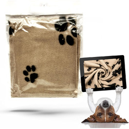 М'яка тепла флісова ковдра з відбитками лап для котів, цуценят та собак, пральна, для подорожей (Бежева, 70 x 73 см, 1 шт.)