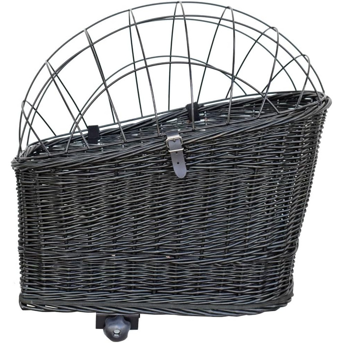 Корзина для собак на велосипед – ручної плетіння з лози, з ґратчастою кришкою, кріпленням для багажника та знімним подушечкою. Розмір: 60 x 39 x 50 см, колір чорний (венге), XL