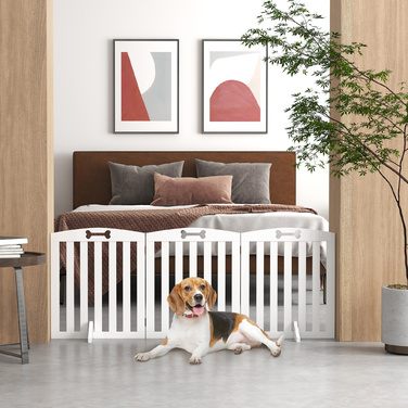PawHut Barrier Dog 3 частини, 155 x 61 см складні ворота з 2 опорними ніжками, окремо стоячі ворота для собак, сходові ворота для середніх собак, для передпокою, сходи, білий | Аосом