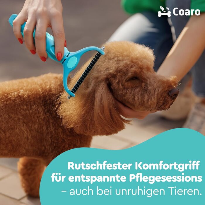 Підшерстова щітка для собак та котів з двосторонніми лезами для легкого догляду за шерстю – неслизька ручка для надійного захвату – професійна щітка для видалення підшерстка