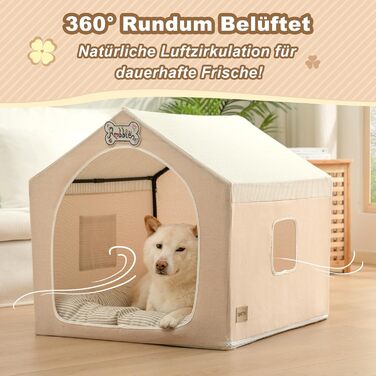 Будка для собак Jiupety, внутрішня, розкладна, для собак 4-9 кг, розмір M, 43x43x43 см, бежева