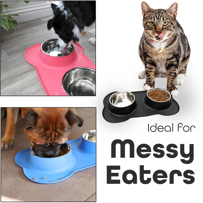 Набір мисок для тварин DIVCHI з силіконовим килимком, подвійний набір для котів, цуценят та маленьких собак (Vista Blue, M) Зелений M