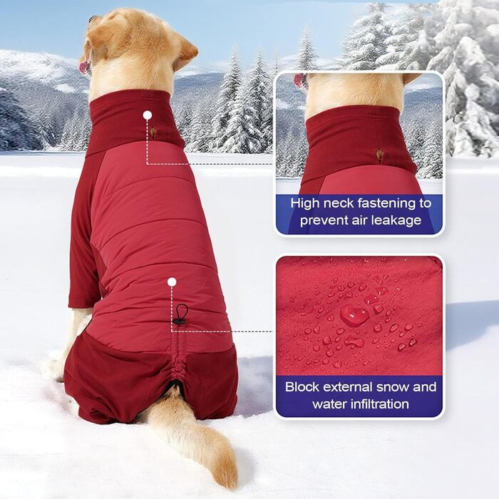 Флісовий теплий зимовий одяг для собак з капюшоном, водонепроникний, з простроченим спинком, регульований, з отвором для повідка (Red XL)