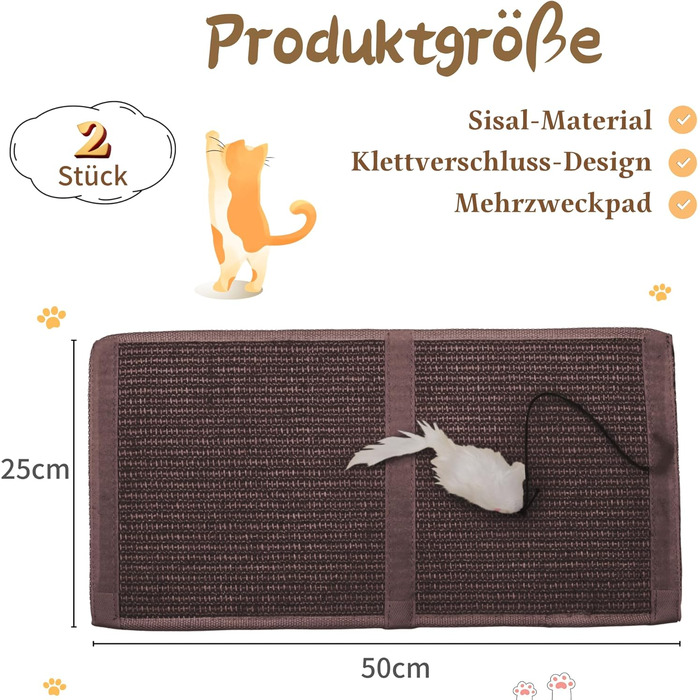 Килимок від подряпин для котів JanYoo (2 шт.) - захист меблів, 50x25 см, коричневий