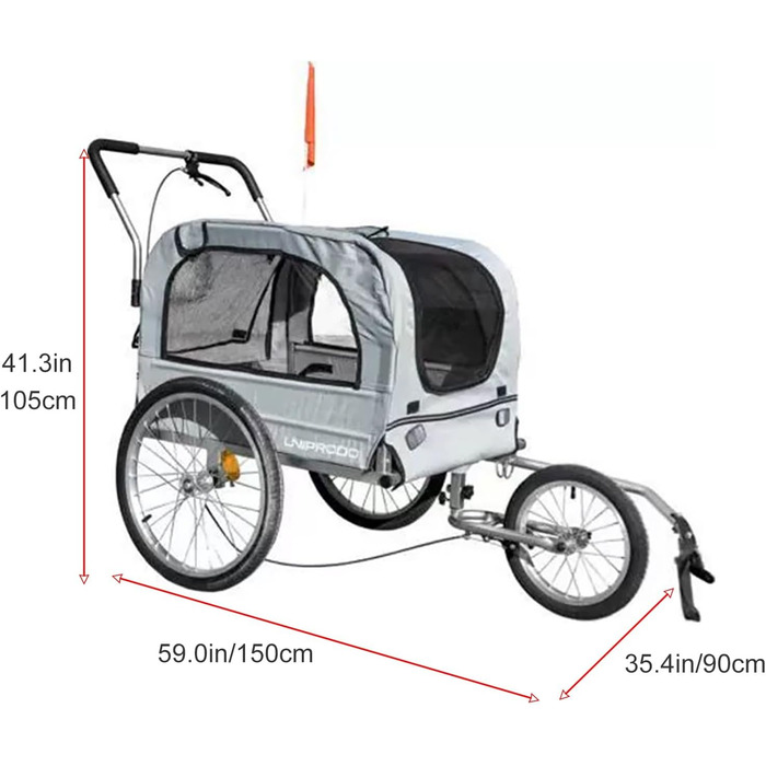 Причіп для велосипеда з собакою, для дитячої коляски, з амортизацією, світловідбивачами, вантажопідйомністю 40 кг, сірий