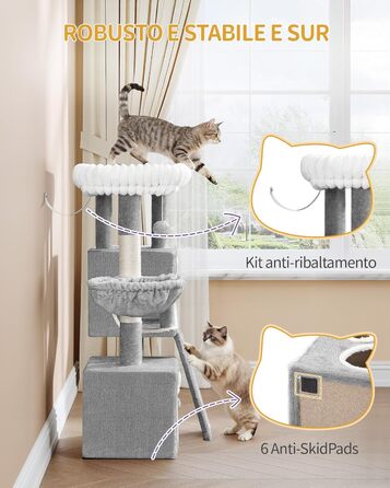 Кігтеточка для котів Hzuaneri, 98 см, з платформою, іграшками та кігтедраперами, сіра