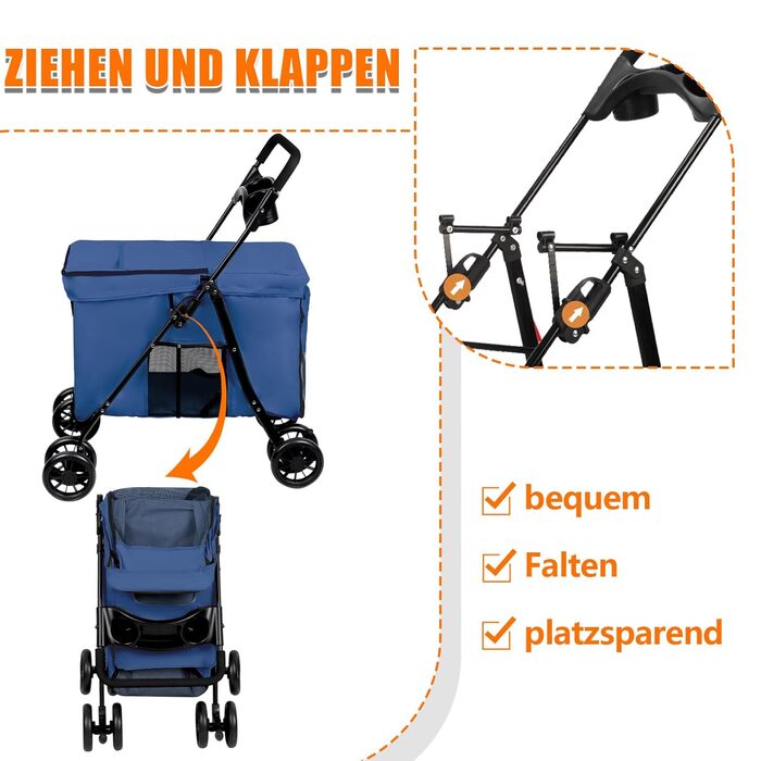 Візок для собак Homewell, візок-качалка для котів/маленьких собак, візок-качалка для дітей, візок-качалка для домашніх тварин з 2 вікнами на блискавці, тримач для напоїв, до 20 кг (Блакитний)