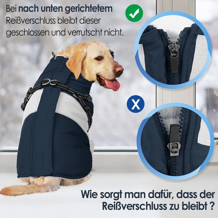 Зимовий водонепроникний теплий зимовий одяг для собак AOFITEE, великі породи, з кріпленням для повідка, флісова жилетка, вітронепроникний, для німецьких вівчарок, синій, 3XL, темно-синій