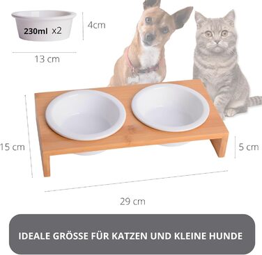 Підвищена годівниця для котів PETLINUS: керамічна та дерев'яна, для котів та маленьких собак (чорна)