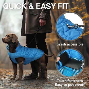 Теплий зимовий одяг для собак VIVAGLORY Softjoy: куртка з бавовни з бавовняним захистом живота та застібкою-липучкою, тепла софтшеллова куртка в клітинку, регульована, M, Хакі M (1 шт.) (XL (1 шт.), Синій (двостороння модель))