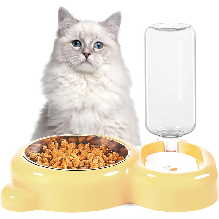 Набір мисок для собак та котів з водопоїтелем та мисками з нержавіючої сталі (світло-жовтий)