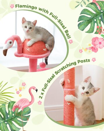 PURRPURCAT Фламінго — рожевий котячий будиночок з гамаком, когтеточка та ігровим м'ячем для маленьких котів, 86,4 см, для дому