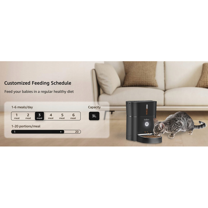 Автоматична годівниця Balimo для котів та собак з нічним підсвічуванням, чорна, 3 л