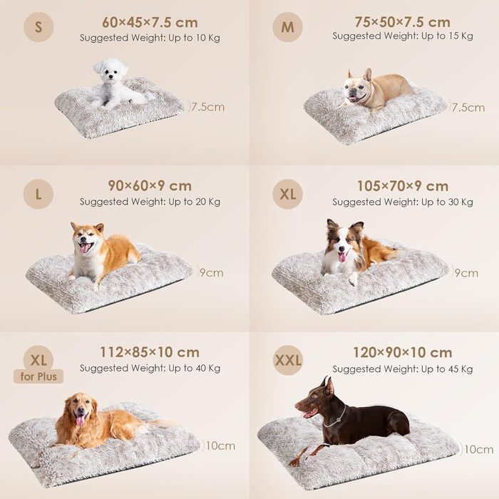 М'яке ліжко для собак EHEYCIGA, велике, XXL, 120x90 см, з довгим плюшем, неслизьке, коричневе, миється