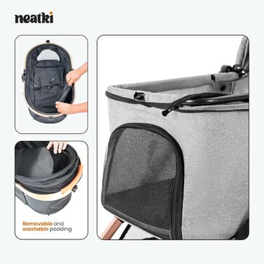 Складаний візок для домашніх тварин для собак та котів, сірий, 70x50x103 см, вантажопідйомність 15 кг, поворотні передні колеса на 360°, складання в один клік, гальмо, страхувальні кліпси, знімне м'яке сидіння