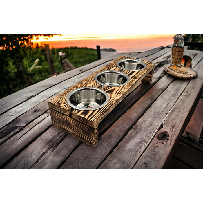 Миски для собак на дерев'яній підставці, набір з 3 шт. по 450 мл