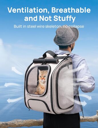 Рюкзак для кота Pecute з вікном-бульбашкою, дихаючий, 42x32x26 см, Khaki