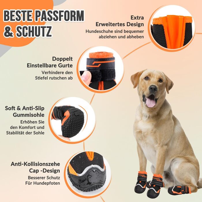 Зручні собачі черевики для захисту лап, 2 шт. - дихаючі, з неслизькою підошвою та світловідбиваючим кріпленням. Підходять для собак маленьких, середніх та великих порід. Ідеально для спорту та прогулянок на відкритому повітрі (Чорний, розмір 8).