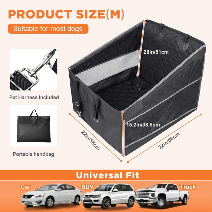 Автокрісло для собак Gimars – стабільне, водонепроникне, для великих та середніх порід, з безпечними ременями та сітчастими віконцями