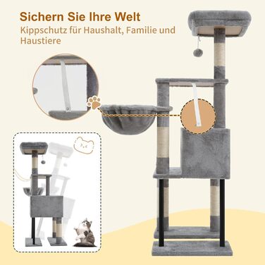 Котячий будиночок Heybly Kratzbaum HCT200SW, 125 см: кігтеточка, будиночок, лежанка, стрибкова платформа, сірий