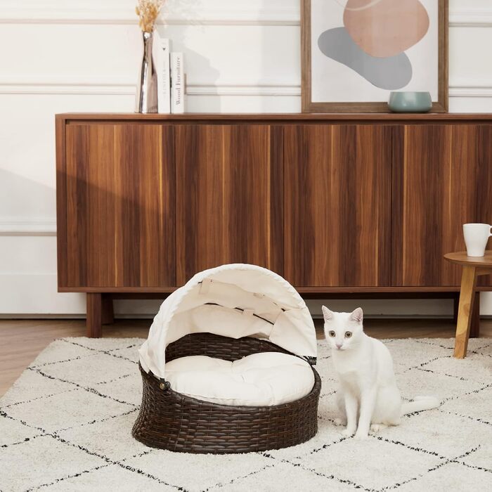 Крісло-ліжко для котів та собак Teamson Pets Clotho з відкидним балдахіном та знімним подушкою, коричнево-кремове, ST-N10004-UK