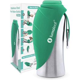 ЛьюмоЛіф - пляшка для води для собак, 800 мл, нержавіюча сталь, портативна, для подорожей, хандер, кемпінг (зелена)