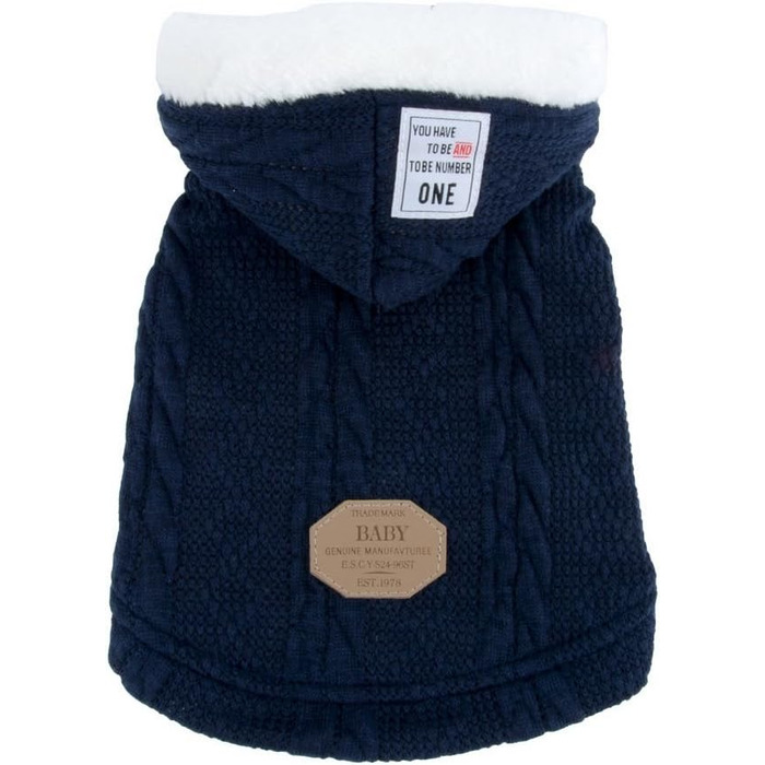 Світер для собак SMALLLEE_LUCKY_STORE з капюшоном, теплий худі, куртка, верхній одяг для маленьких собак, блакитний, розмір M (Спина: 24 см, Груди: 37 см)