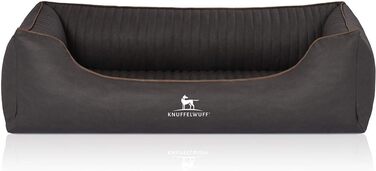 Ортопедичне собаче ліжко Knuffelwuff Columbia XL з лазерного стеганого штучного шкіряного покриття, 105 x 75 см. Знімний чохол, легко мити. Підходить для великих, середніх та маленьких собак (Чорний, L 105 x B 75 x H 25 см)