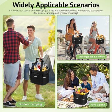 Кошик для велосипеда на кермо, складаний, водовідштовхуючий, знімний, з адаптером для керма, шнурковий замок, для собак, для покупок та подорожей