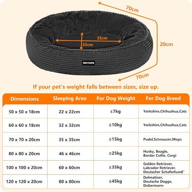 Кругле ліжко для собак середніх порід, котяче ліжко, зручне, знімне, Ø 70 см, 70x70x20 см, темно-сіре