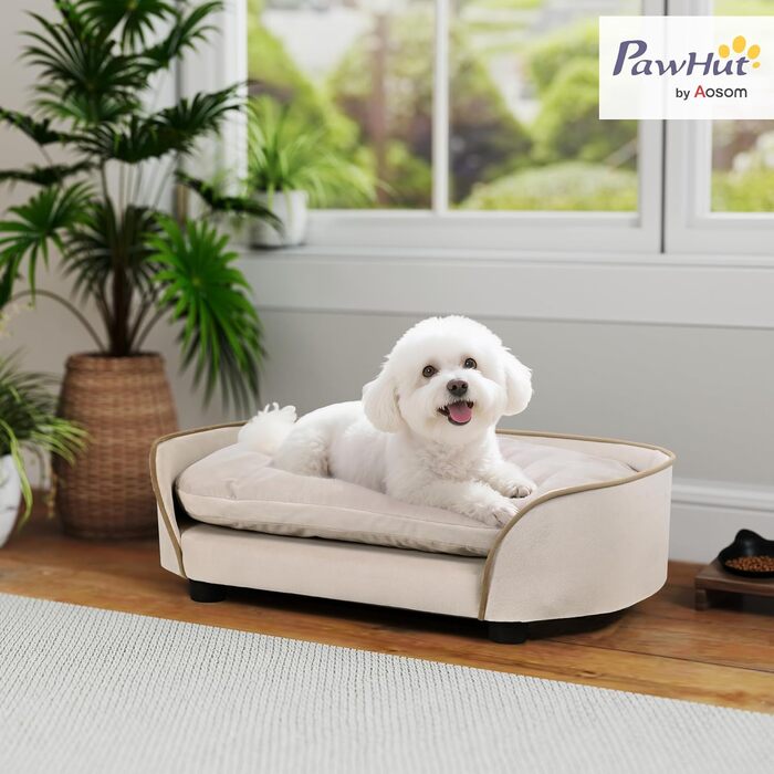 Диван для собак PawHut, знімний подушкою, знімний та пральний чохол, оксамит, 66 x 43 x 19,5 см, Бежевий