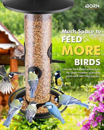 Годівниця для птахів iBorn на відкритий простір – металева годівниця для птахів, 900г місткість, чорна