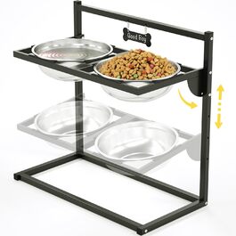 Підвищена годівниця для собак Eaninaz з регулюванням висоти, нахил 10°, 2 нержавіючі миски (1,5 x 2) та безпечна килимок, стабільний підставник для миски (XL)