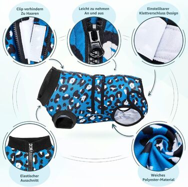Комбінезон для собак після операції, захист від лизання, дихаючий, з блискавкою, альтернатива електронного нашийника, для собак після кастрації/стерилізації (Леопардовий принт-блакитний, L)