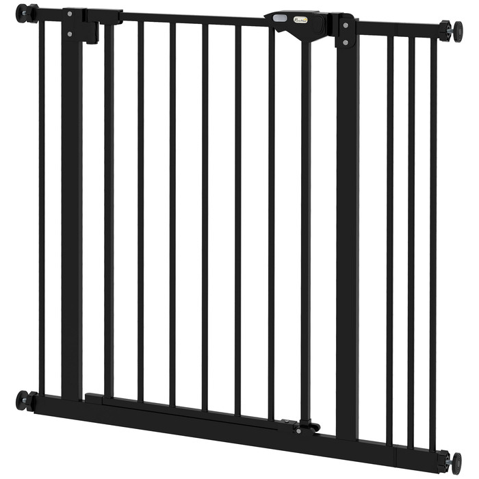 PawHut Door Gate Guard, Шлагбаум, 74-87 см, Сходові ворота для домашньої тварини, Ворота для собаки в т.ч. різні надставки, Захисні ворота без свердління, Метал, Пластик, Чорний | Аосом