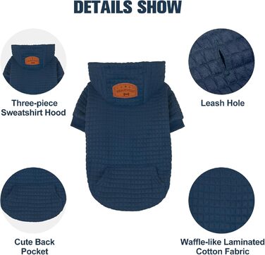 Світшот для великих собак BEAUTYZOO з кишенями, одяг для собак, для хлопчиків та дівчаток, вафельна тканина, ламінована бавовна, халат для тварин з отвором для шапки, розмір 2XL (довжина спини: 68.6 см, обхват грудей: 90.2 см, обхват шиї: 63.5 см), колір: