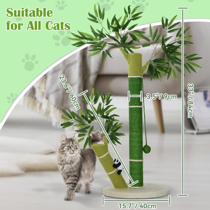 Котячий будиночок AiQInu з когтеточкою для великих котів та кошенят, 84 см, з іграшкою та панда, когтеточка з сизалю, бамбукова форма
