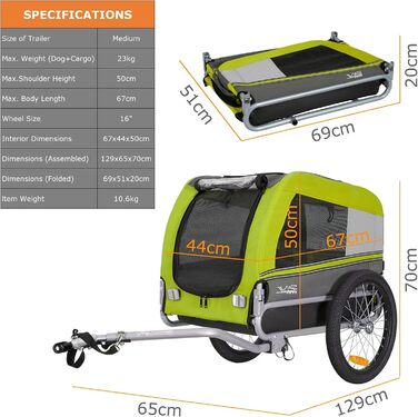 Причіп для собак Tiggo VS Pets M - велосипедний причіп для собак, 80201 (зелений)