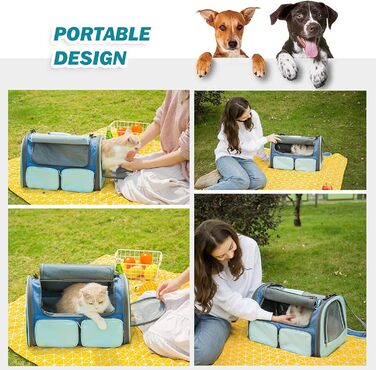 Транспортна переноска для собак та котів PETCUTE, дихаюча, складана, з м'яким матрацом, з плечовим ременем, сертифікована для авіаперевезень, жовта