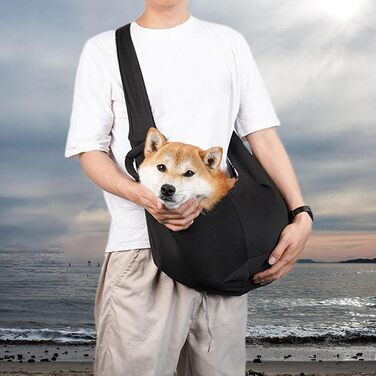 Чорна сумка-переноска для собак та котів, регульований ремінь, для подорожей та прогулянок