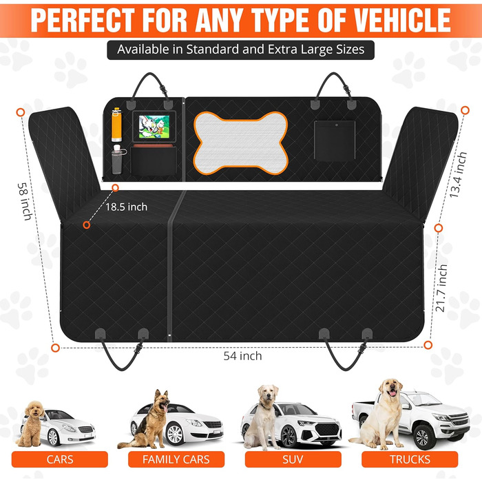 Захисний килимок на заднє сидіння авто для собак, 600D, водонепроникний, сірий, з сіткою