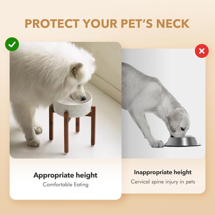 Набір керамічних мисок для собак великих порід з підставкою з акації (21 см), 1800 мл, колір Арктичний білий